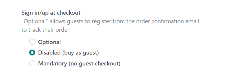 Odoo Website-Einstellung Checkout Process mit deaktivierter Option Als Gast kaufen